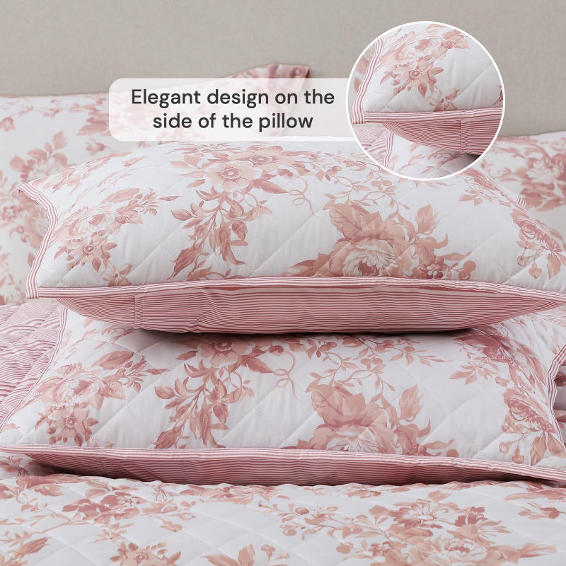 BLOOMHAVEN Quilt Set Queen Size, Dusty Rose Floral Quilt Sets, Reversible Bedspread Lightweight and Breathable for All Seasons, Soft Quilted Bedspread with 2 Pillow Shams - Image 5