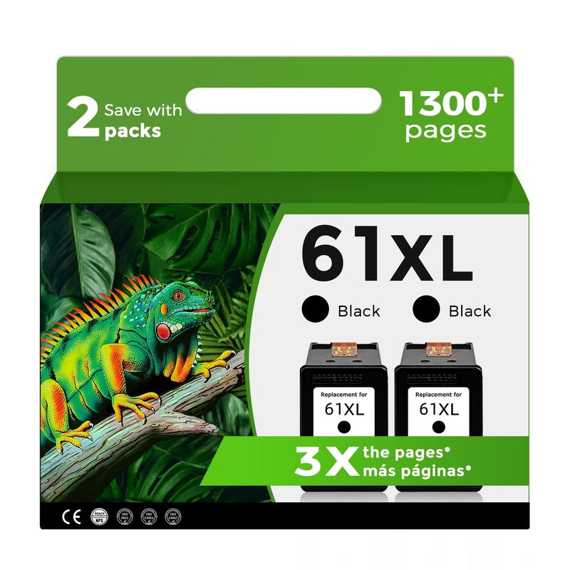 Relcolor 61XL Black Ink Cartridge for HP Ink 61 XL Replacement for HP61 HP61XL 2 Pack for 3510 4500 2620 5530 4630 2540 4502 3050 1510 4632 4501 2542 2514 4635 3050a 5535 4610 1000 1010 1512 3512 2541 Printer - Image 1