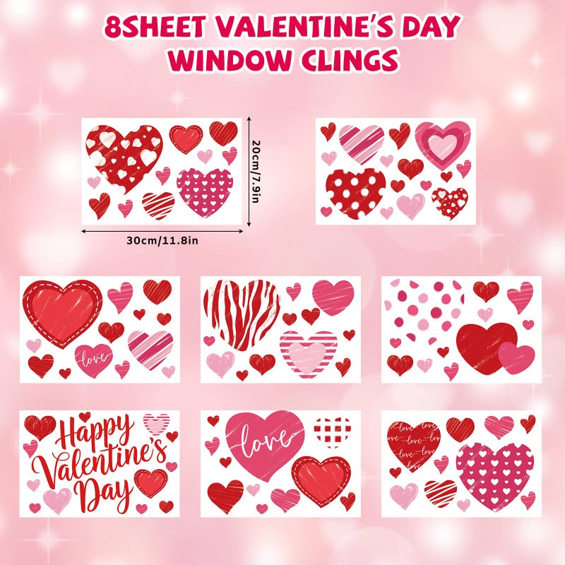 Yewfold 8 Sheet Valentines Day Window Clings, Valentine's Day Decorations Double-Sided Window Decals for Home Wedding Anniversary Party Office Decoration (Heart) - Image 2
