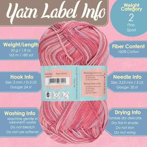 BambooMN JubileeYarn Cotton Select Yarn - 50g/Skein Sport Weight - Variety Pack - 8 Skeins - Image 5