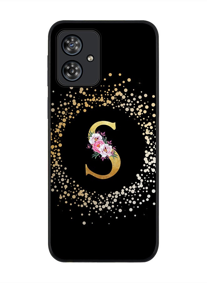 Stylizedd Rugged Black Case for Motorola Moto G54 / Motorola Moto G54 Power / Motorola Moto G64 5G,Custom Monogram Initial Letter Floral Alphabet - S (Black) - Image 1