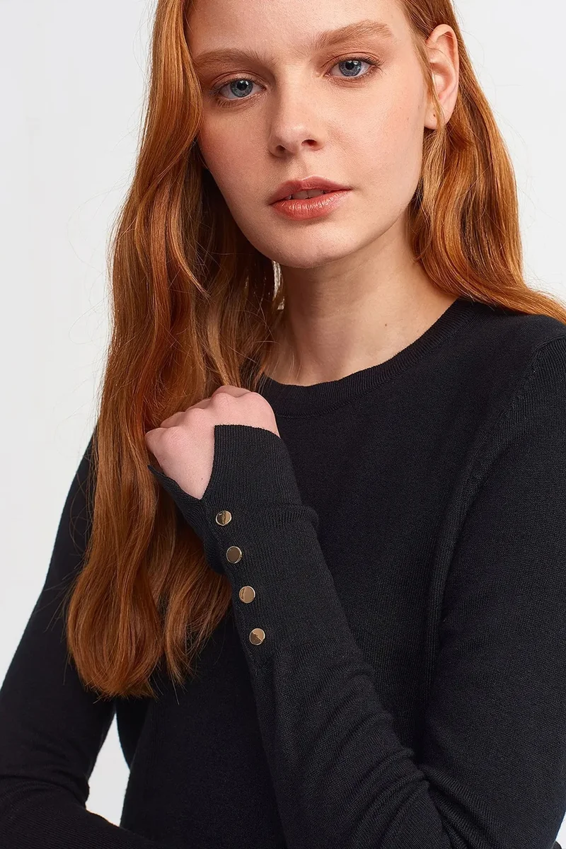 Dilvin Black DILVIN Ribbed Crew Neck Slim Fit Sweater for Women | Best Price UAE
