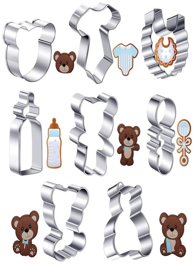 Zubebe 8 Pieces Bear Cookie Cutters Set Baby Shower Vintage Cookie Cutter Bear Biscuit Mould for Home Kitchen Baking Biscuit Baby Shower Party Supplies - Image 1