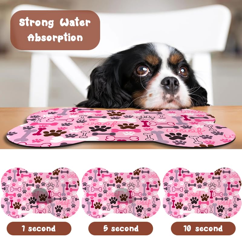 Zoeeya Dog Food Mats for Floors Waterproof, Pet Feeding Absorbent Water Bowl Mat Cat Placemats Pink Bone Shape 19 * 12 inch - Image 5