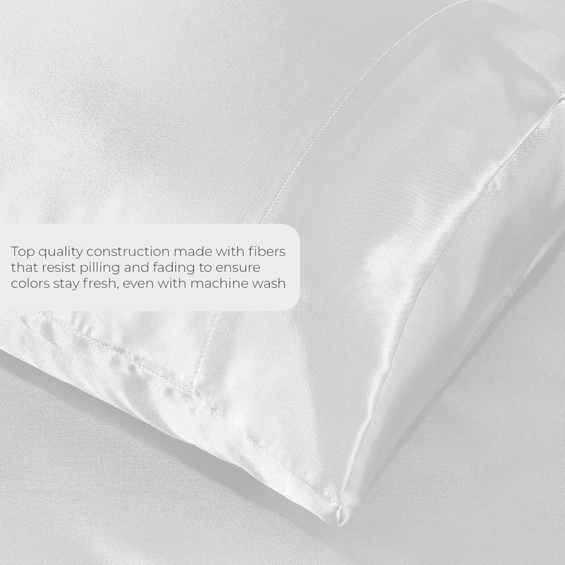 Pure Bedding Satin Sheets Full [4-Piece, White] Hotel Luxury Silky Bed Sheets - Extra Soft 1800 Microfiber Sheet Set, Wrinkle, Fade, Stain Resistant - Deep Pocket Fitted Sheet, Flat Sheet, Pillow Cases - Image 3