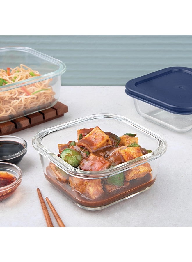 La Opala Cook Serve Store 100% Borosilicate Glass Storage Container | Simply Store with Silicon Lid | Square 450 ml | Microwave & Oven Proof | Dishwasher & Freezer Proof | Durable | Transparent - Image 1