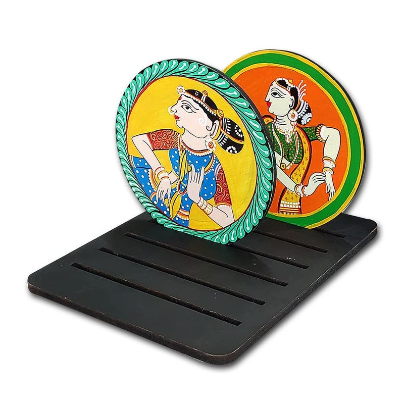 Penkraft Pattachitra Art on Round Tea Coasters with Stand DIY Kit Free Video Tutorial - Image 5