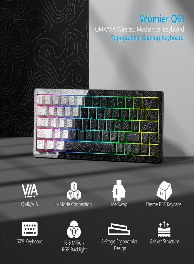 Womier Wireless Gaming Keyboard 60 Percent with QMK/VIA, Topographic Creamy Mechanical Key Board, RGB Custom Gasket Hot Swappable for Windows & Mac-POM Linear Switch (Q61) - Image 2