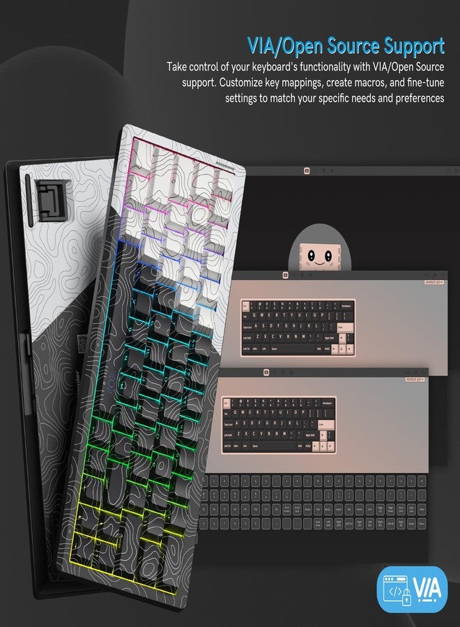 Womier Wireless Gaming Keyboard 60 Percent with QMK/VIA, Topographic Creamy Mechanical Key Board, RGB Custom Gasket Hot Swappable for Windows & Mac-POM Linear Switch (Q61) - Image 3