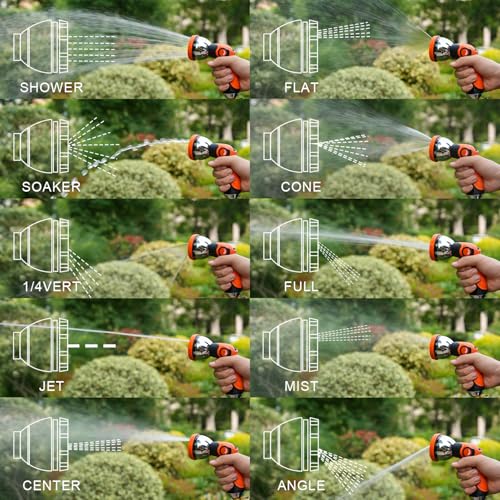 Besiter Garden Hose Nozzle, Hose Sprayer Nozzle with 10 Spray Patterns, Thumb Control On Off Valve, High Pressure Metal Water Hose Nozzle for Car Wash, Plants, Pets & Outdoor Cleaning, Orange - Image 5