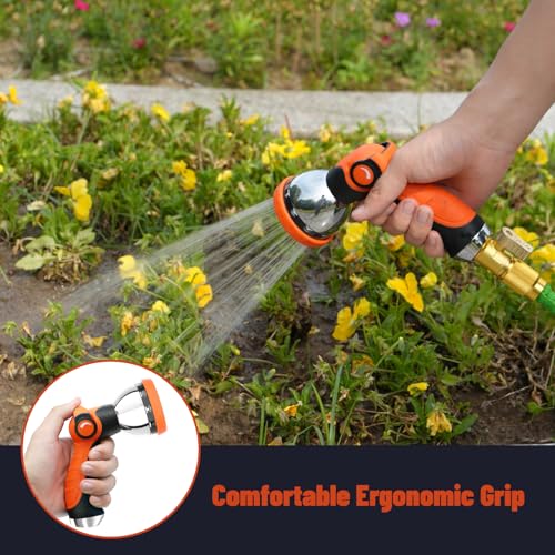 Besiter Garden Hose Nozzle, Hose Sprayer Nozzle with 10 Spray Patterns, Thumb Control On Off Valve, High Pressure Metal Water Hose Nozzle for Car Wash, Plants, Pets & Outdoor Cleaning, Orange - Image 2