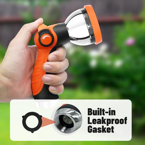 Besiter Garden Hose Nozzle, Hose Sprayer Nozzle with 10 Spray Patterns, Thumb Control On Off Valve, High Pressure Metal Water Hose Nozzle for Car Wash, Plants, Pets & Outdoor Cleaning, Orange - Image 4