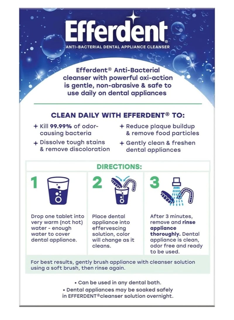 Efferdent Retainer and Denture Cleaning Tablets for Dental Appliances, Fresh & Clean, Minty Fresh, 90 Count - Image 3