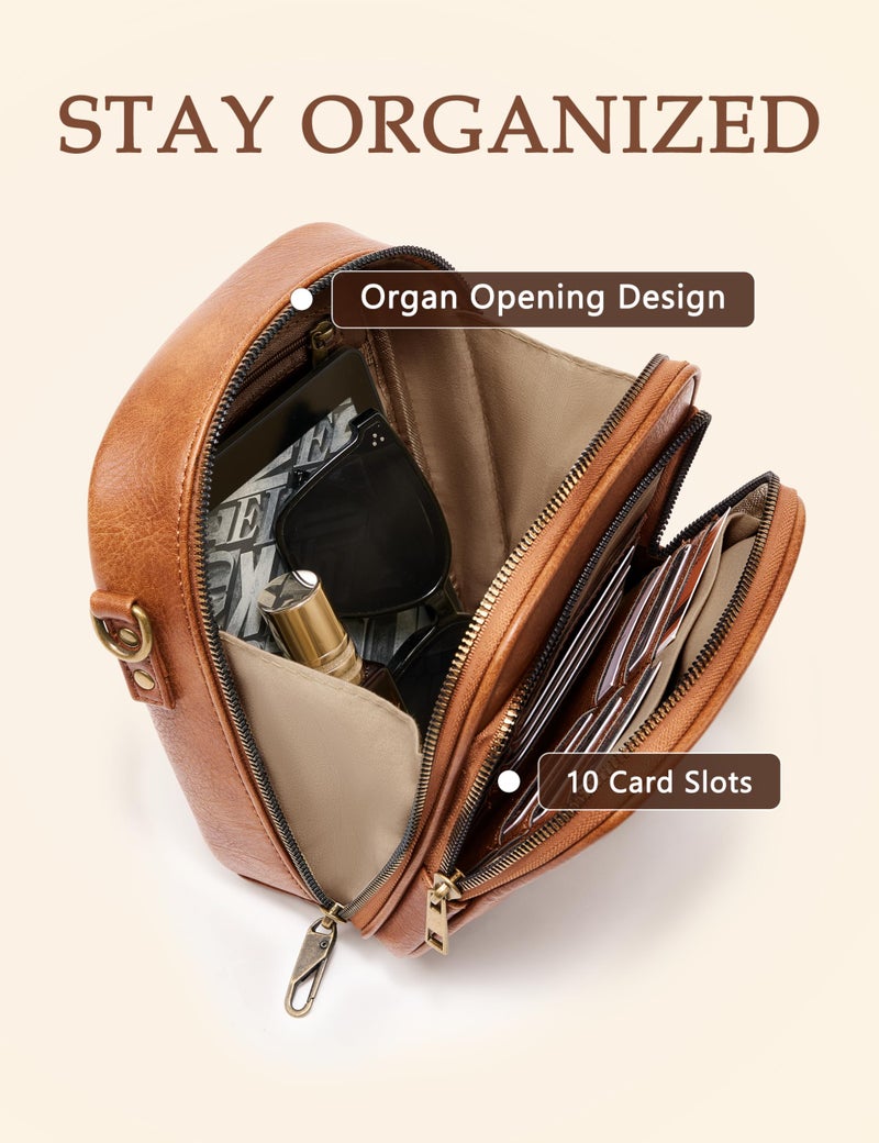 Yarnic Crossbody Bag for Women Men, Vegan Leather Anti-Theft Messenger Shoulder Bag, Vintage Cross Body Purse with Card Slots - Image 3
