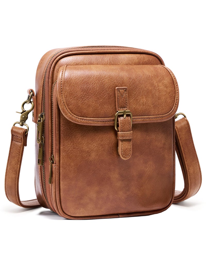 Yarnic Crossbody Bag for Women Men, Vegan Leather Anti-Theft Messenger Shoulder Bag, Vintage Cross Body Purse with Card Slots - Image 1