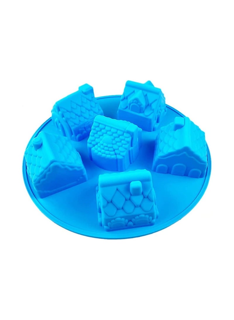 Y&D DIY Candle Mold, Silicone Baking Mould, Soap Aromatherapy Decoration House Model, Cake Chocolate Pudding Jelly Muffin Trays, Blue - Image 1