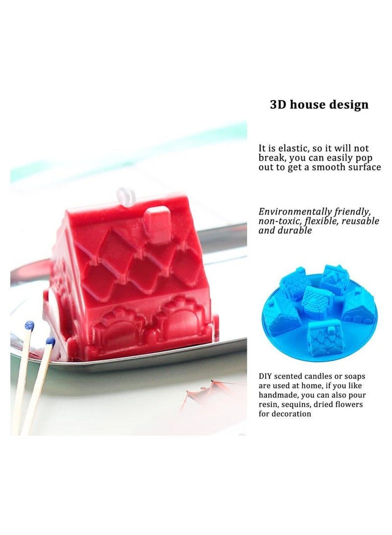 Y&D DIY Candle Mold, Silicone Baking Mould, Soap Aromatherapy Decoration House Model, Cake Chocolate Pudding Jelly Muffin Trays, Blue - Image 2