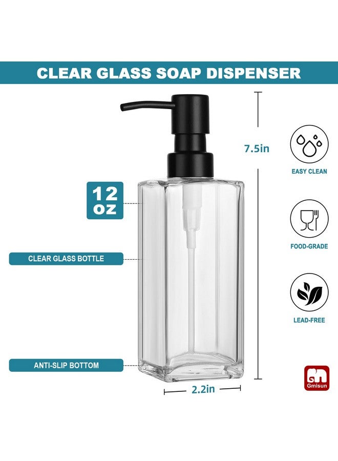 GM GMISUN GMISUN Glass Soap Dispenser with Stainless Steel Pump, Clear Hand Soap Dispenser for Bathroom, 12 fl oz/350ml Refillable Dish Dispenser for Kitchen, Modern Liquid Soap and Lotion Bottle for Countertop - Image 2