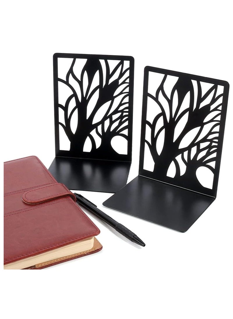 SYOSI Bookends, 1 Pair Black Steel Hollowed-out Flower Shape bookends, Decorativ Design Book Stopper for Gift, Book Binder and Dividers - Image 5