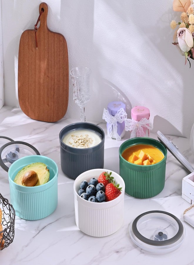 Hoilse Ceramic Bowls with Lids, 20 oz Microwave Safe Food Container for Serving Cereal, Soup, Salad, Meal Prep, Storing Leftovers, Picnic, Camping, Office Lunch, 5 inch-Set of 4 (4 Different color) - Image 5