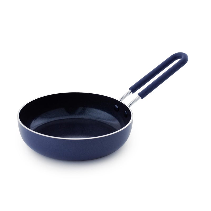 Blue Diamond Mini Egg Frying Pan Skillet Diamond Infused Healthy Ceramic Nonstick PFAS and PFOAFree Dishwasher and Oven Safe Even Heating Metal Utensil Safe Warp Control Base Blue