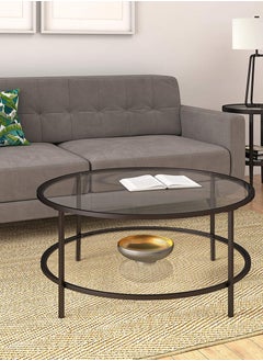AGD Modern Glass Coffee Table 2 Layers Round Side Table Glass Top for Living Room Office Hotel Hall 75*45 cm  - Image 4