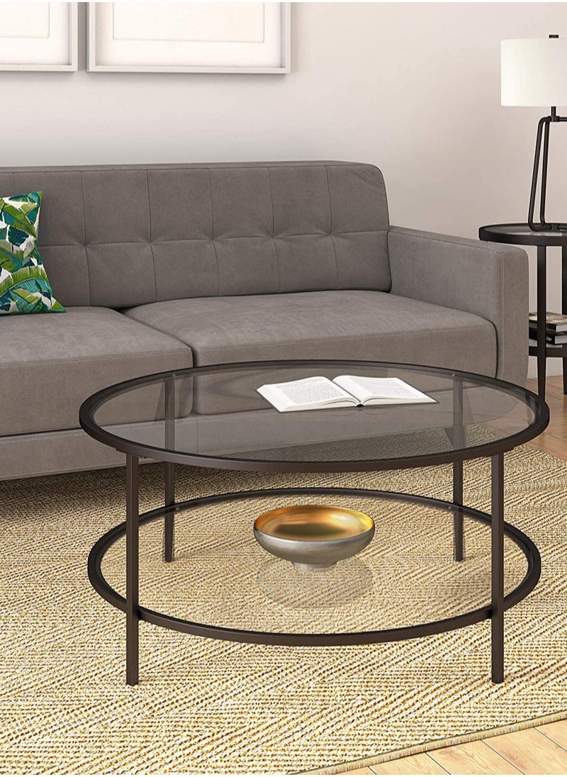 AGD - Modern Glass Coffee Table 2 Layers Round Side Table Glass Top for Living Room Office Hotel Hall 75*45 cm - Image 1