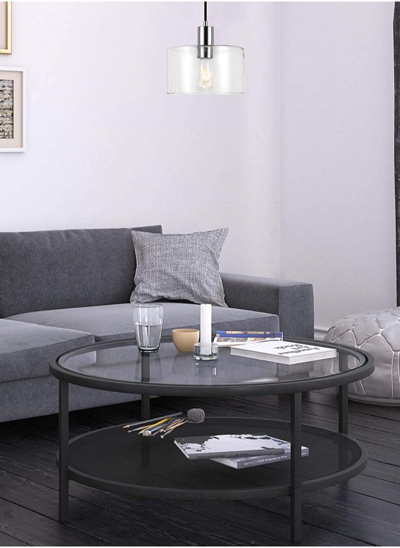 AGD - Modern Glass Coffee Table 2 Layers Round Side Table Glass Top for Living Room Office Hotel Hall 75*45 cm - Image 1