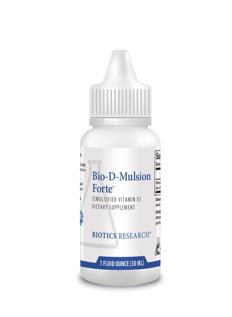 بيوتيكس ريسيرش قطرات سائلة من io D Mulsion Forte فيتامين D3، 50 للحصول على أفضل امتصاص، وتقوي العظام، وتدعم الجهاز المناعي، ونظام القلب والأوعية الدموية، 1 أونصة سائلة - Image 1