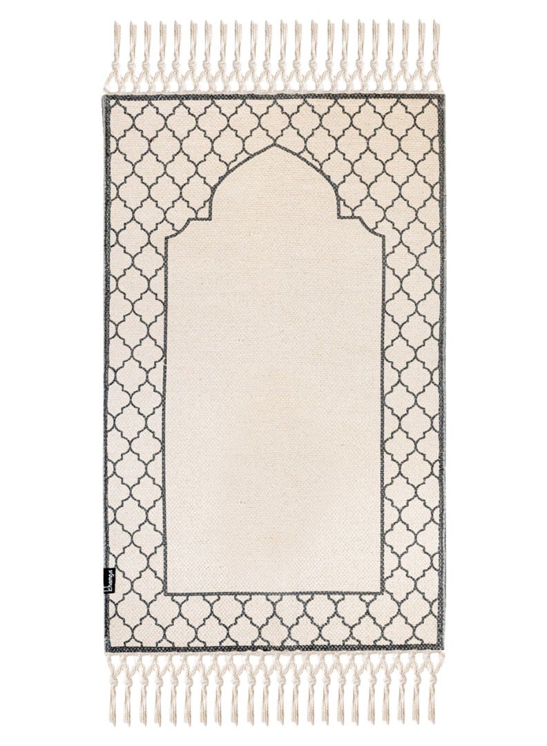Khamsa Comfort | Muslim Prayer Rug Prayer Mat with Added Foam Padding for Pressure Relief and Motion Absorption Children Size 55 cm x 100 cm Arabic Style Janamaz in 100% Soft Organic Cotton Fabric Handcrafted Arabic Design | Ramadi - Grey - Image 1