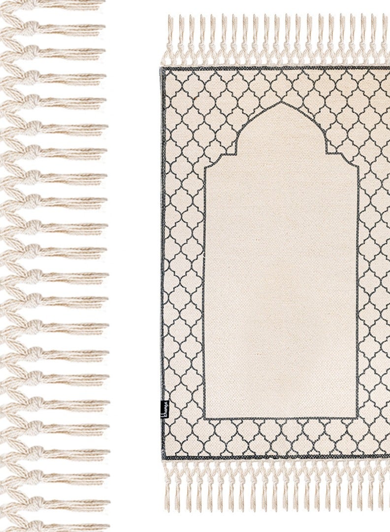 Khamsa Comfort | Muslim Prayer Rug Prayer Mat with Added Foam Padding for Pressure Relief and Motion Absorption Children Size 55 cm x 100 cm Arabic Style Janamaz in 100% Soft Organic Cotton Fabric Handcrafted Arabic Design | Ramadi - Grey - Image 2