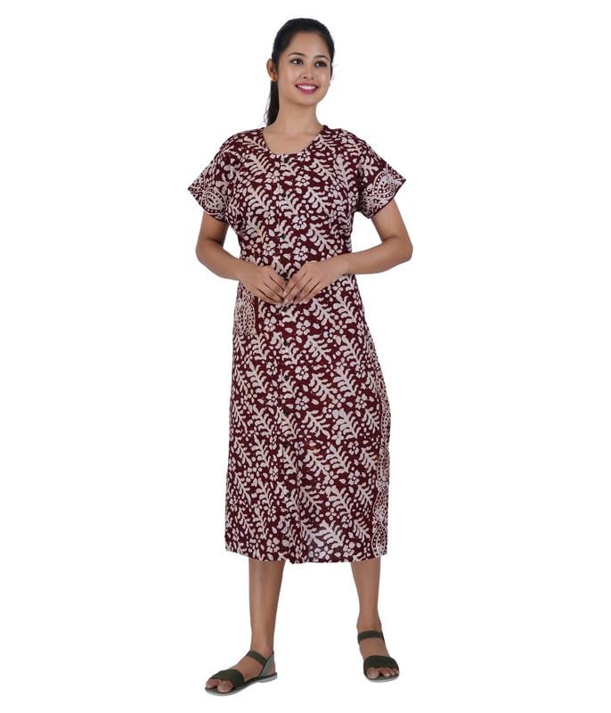 MENMAII Women's [L-4XL] Full Open/Front Buttoned [a Kind of Adaptive Clothing] Multipurpose Nighty for Maternity/Pregnancy/Elderly/Patient/Feeding/Hospital Purpose Nighty(Choco - XXL/Calf Length - Image 1