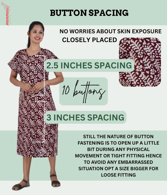 MENMAII Women's [L-4XL] Full Open/Front Buttoned [a Kind of Adaptive Clothing] Multipurpose Nighty for Maternity/Pregnancy/Elderly/Patient/Feeding/Hospital Purpose Nighty(Choco - XXL/Calf Length - Image 2