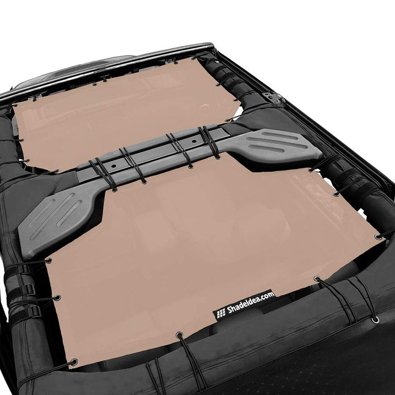 Shadeidea JK Sun Shade Top Compatible with Jeep Wrangler JKU Top Sunshade Soft Mesh Roof Cover 20072018 Wind Noise UV Blocker 10 Year Warranty 4 Door Tan FrontRear 2 pcs
