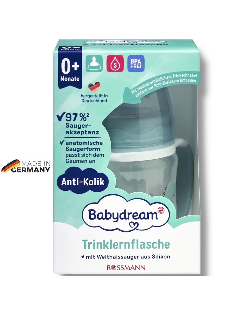 ROSSMANN German Brand, Babydream Wide Neck Baby Bottle Lion 150 ml, Size S (0+ Months) – Anatomical Silicone Nipple, Anti-Colic, BPA-Free, Ideal for Breast Milk, Tea, and Juices - Image 1