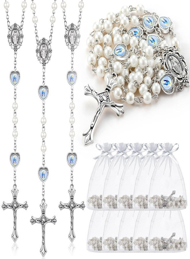 ROCEEI Catholic Glass Pearl Beads Rosary Necklace 6 mm Beaded Cross Necklace with Crucifix and Rosary for Women, glass beads, alloy parts, glass beads, alloy parts - Image 1