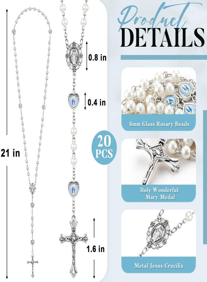 ROCEEI Catholic Glass Pearl Beads Rosary Necklace 6 mm Beaded Cross Necklace with Crucifix and Rosary for Women, glass beads, alloy parts, glass beads, alloy parts - Image 2