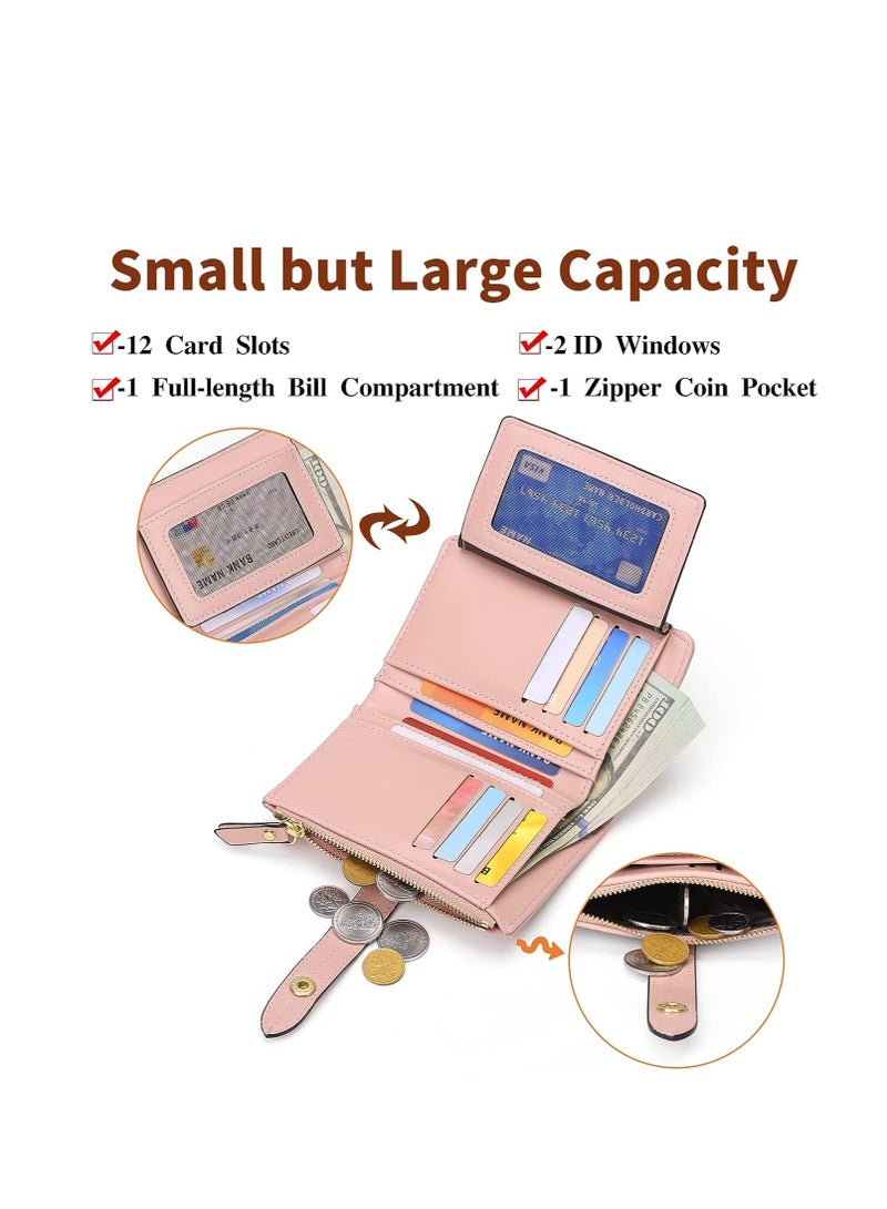 SOLARAE Small Women Purse PU Leather Bifold Zipper Pocket Purse Card Holder with ID Window Wallet Blocking Credit Card Holder Bifold Ladies Coin Purse - Image 3