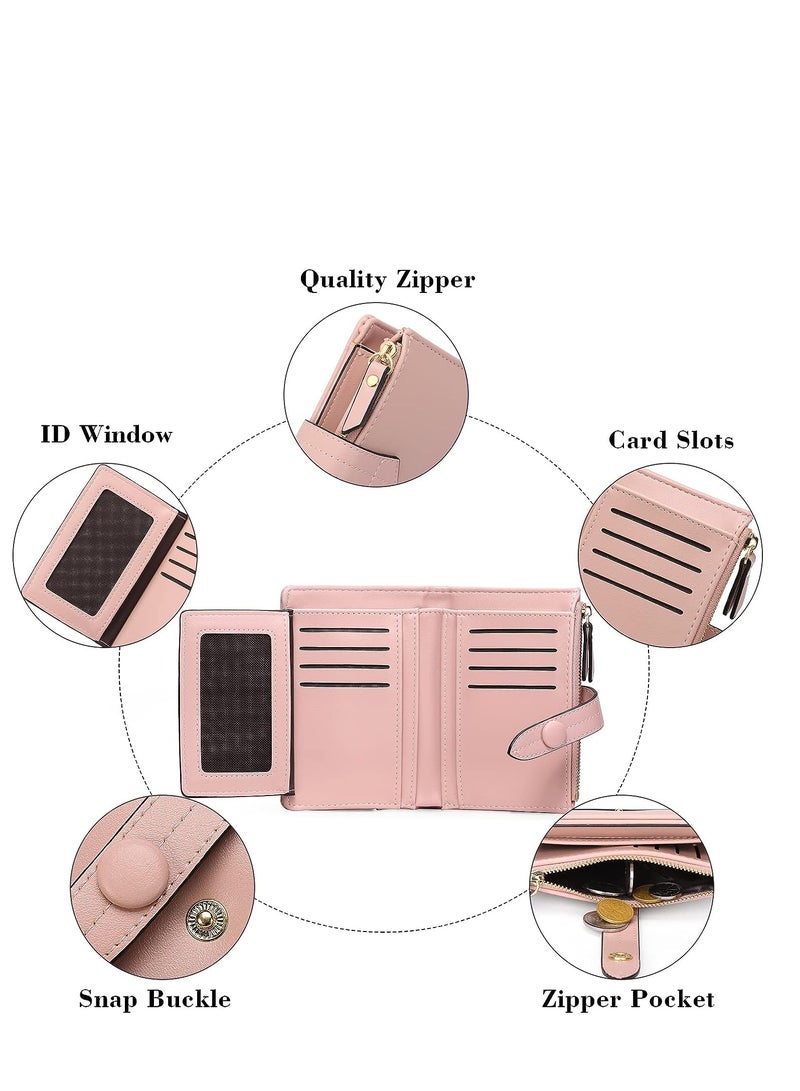 SOLARAE Small Women Purse PU Leather Bifold Zipper Pocket Purse Card Holder with ID Window Wallet Blocking Credit Card Holder Bifold Ladies Coin Purse - Image 4