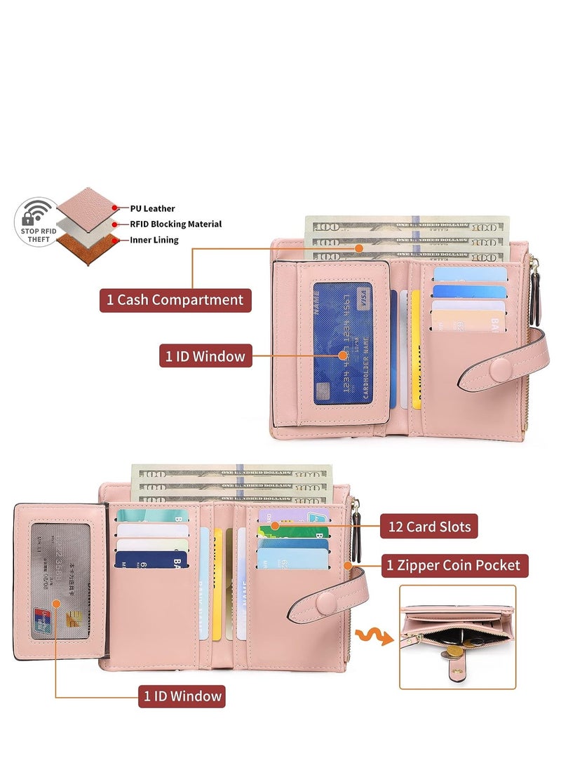 SOLARAE Small Women Purse PU Leather Bifold Zipper Pocket Purse Card Holder with ID Window Wallet Blocking Credit Card Holder Bifold Ladies Coin Purse - Image 2