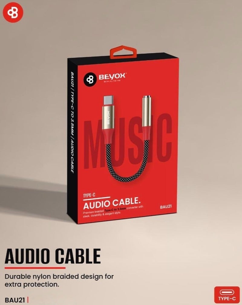 BEYOX BAU21 Type-C to 3.5mm Audio Cable Adapter, Braided Type-C AUX Cable with Pure Copper Core, Lossless Sound, Durable Headphone & Car Audio Connector - Image 2