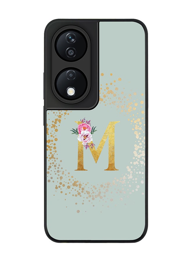 Stylizedd Rugged Black Edge Case for Honor X7b, Slim fit Case Thin Cover -  Custom Monogram Initial Letter Floral Pattern Alphabet - M  (Light Grey ) - Image 1