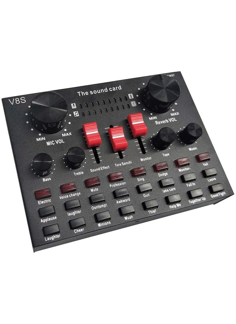 Generic V8S Live Sound Card Bluetooth Sound Mixer Board 3.5mm Audio Interface Live Sound Card with 16 Sound Effects 6 Connecting Methods Dual DSP Noise Reduction Chip For Live Streaming Recording Game PC  - Image 2