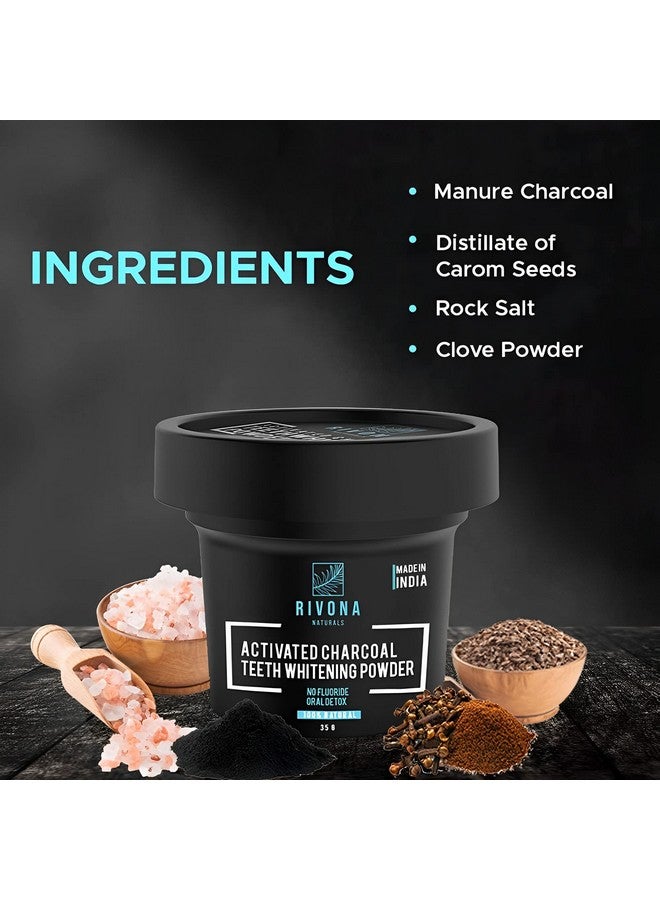 RIVONA NATURALS Activated Charcoal Teeth Whitening Powder For Enamel Safe Teeth Whitening Stain Remover Freshens Breath With Activated Charcoal Turmeric & Clove Powder 35G (Fluoride Free) - Image 2