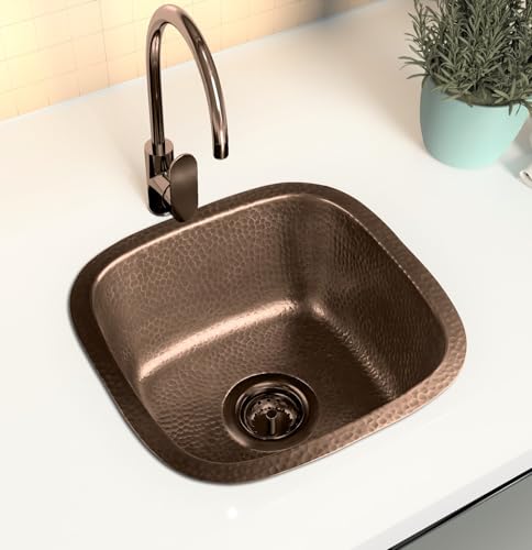 Monarch Abode 15-inch Hand Hammered Pure Copper Atlas Dual Mount Drop in Kitchen Sinks, Drop in or Undermount Kitchen Sink, Dual Mount Bar Prep Sinks, Deep Single Bowl - Image 3