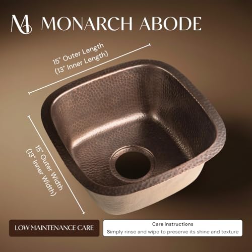Monarch Abode 15-inch Hand Hammered Pure Copper Atlas Dual Mount Drop in Kitchen Sinks, Drop in or Undermount Kitchen Sink, Dual Mount Bar Prep Sinks, Deep Single Bowl - Image 2