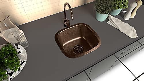 Monarch Abode 15-inch Hand Hammered Pure Copper Atlas Dual Mount Drop in Kitchen Sinks, Drop in or Undermount Kitchen Sink, Dual Mount Bar Prep Sinks, Deep Single Bowl - Image 4