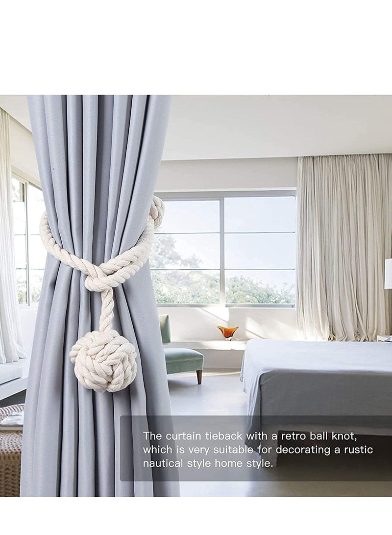 NIBEMINENT Curtain Tiebacks, Handmade Natural Cotton Rope Tie Bakes, Decorative Knot Ball Holdbacks for Curtains, Living Room, Office Window Drapery Round Finial Bakes (Beige)2 Pack - Image 5