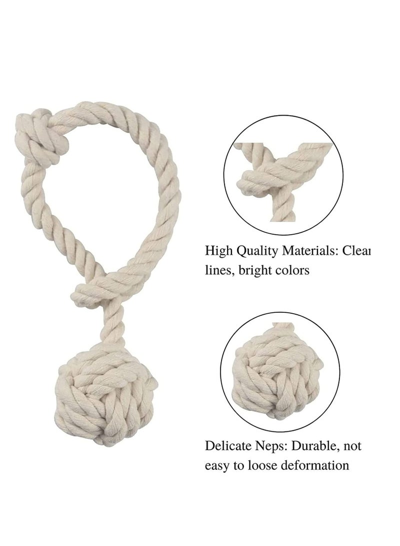 NIBEMINENT Curtain Tiebacks, Handmade Natural Cotton Rope Tie Bakes, Decorative Knot Ball Holdbacks for Curtains, Living Room, Office Window Drapery Round Finial Bakes (Beige)2 Pack - Image 3