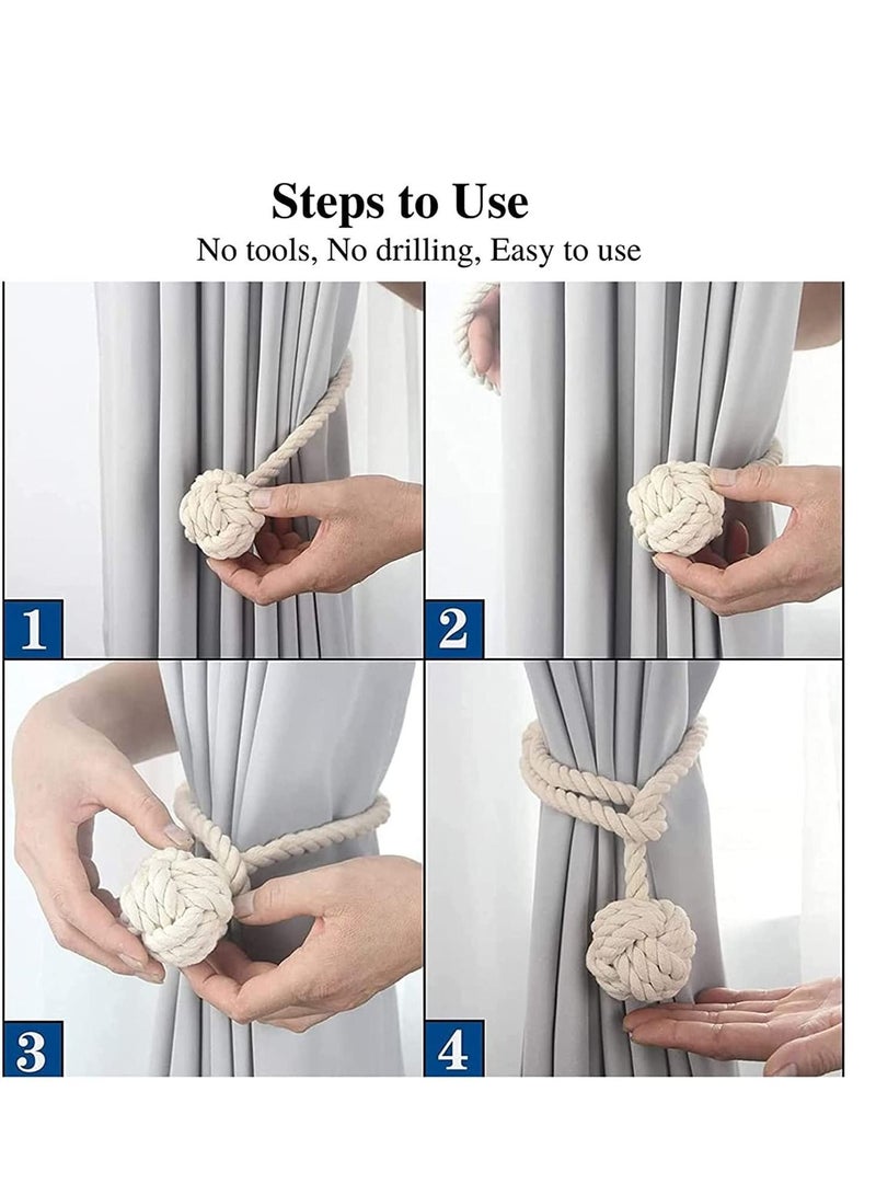 NIBEMINENT Curtain Tiebacks, Handmade Natural Cotton Rope Tie Bakes, Decorative Knot Ball Holdbacks for Curtains, Living Room, Office Window Drapery Round Finial Bakes (Beige)2 Pack - Image 4
